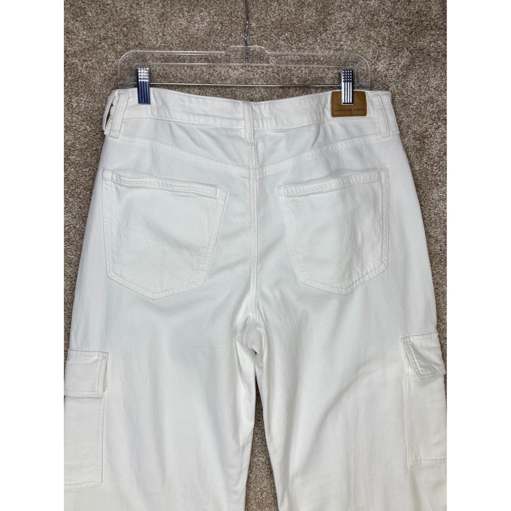 American Eagle Super High Rise Baggy Wide Leg Cargo Jeans Womens Sz 12 White Y2K - Picture 5 of 11